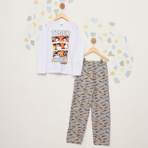 Pijama Infantil Manga Longa Estampado Tiger