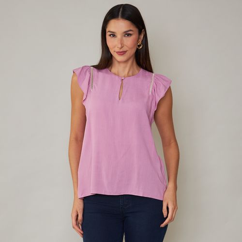 Blusa Feminina Manga Curta Detalhe Vazado Entremeio