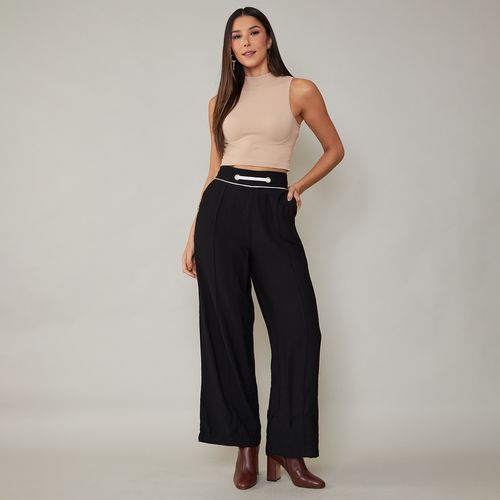 Calça Feminina Pantalona com Detalhe no Cós Navy