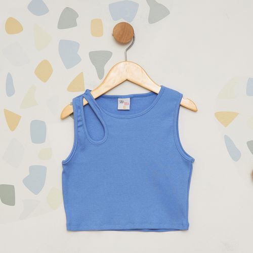 Blusa Cropped Infantil Canelada Azul