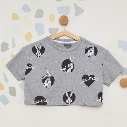Camiseta Cropped Infantil Estampada Pernalonga