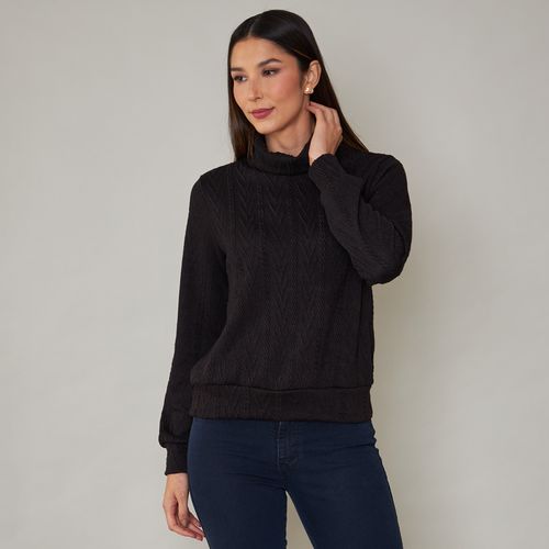 Blusa Feminina Tricot Manga Longa Gola Rolê