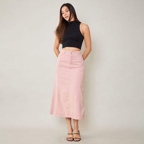 Saia Jeans Longa Sarja Rosa