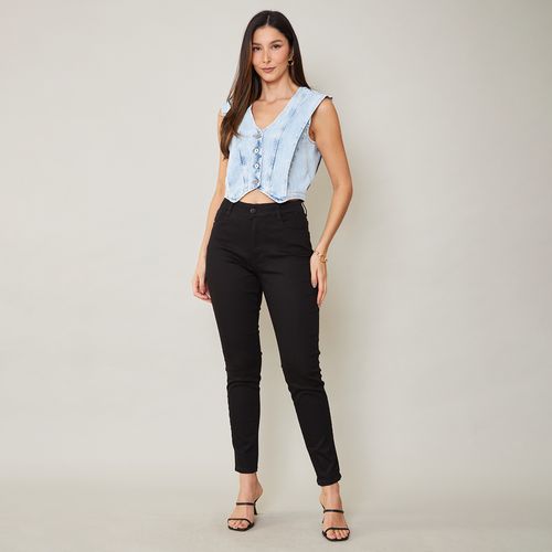 Colete Jeans Cropped Delavê Feminino