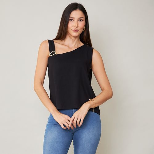 Blusa Feminina Assimétrica com Aviamento em Metal