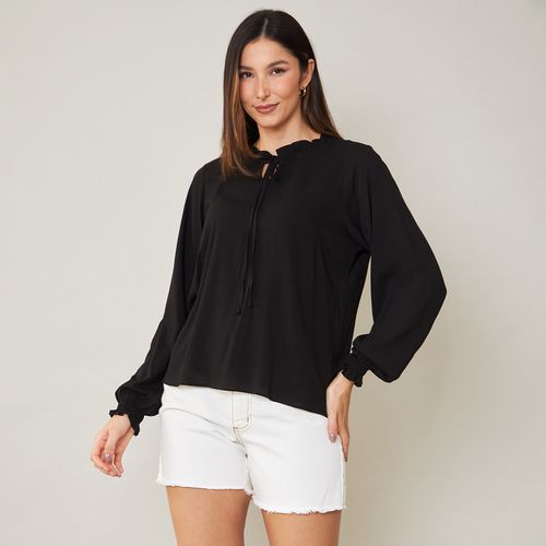 Blusa Feminina em Malha com Gola Franzida