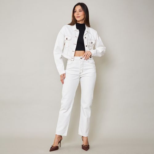 Calça Jeans Feminina Reta Sarja Off-White