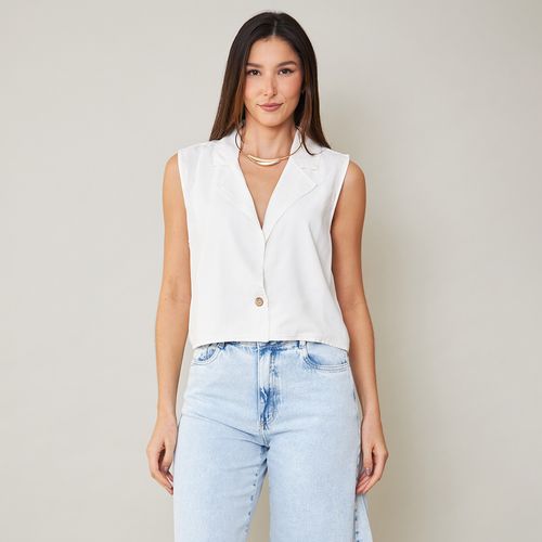 Colete Jeans Feminino Linho Off-white