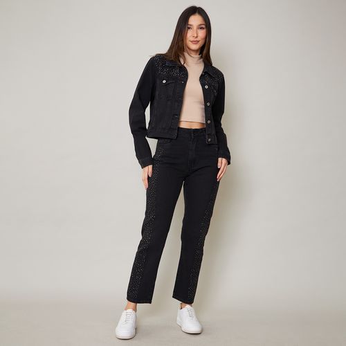 Calça Jeans Black Feminina Reta com Brilho