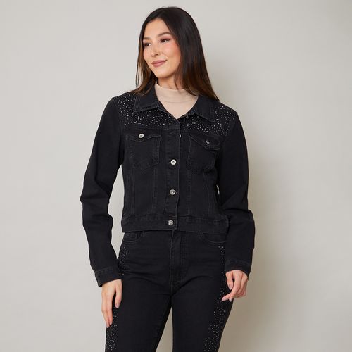 Jaqueta Jeans Black Feminina com Brilho