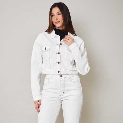 Jaqueta Jeans Feminina Cropped Sarja Off-white