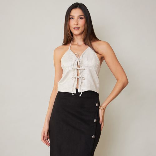 Blusa Feminina Frente Única Amarração Frontal com Brilho