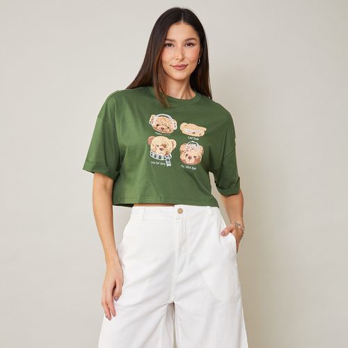 Camiseta Cropped Feminina Estampa Frontal Verde