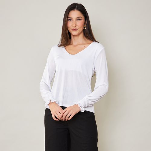 Blusa Feminina em Malha Manga Longa Punho Lastex