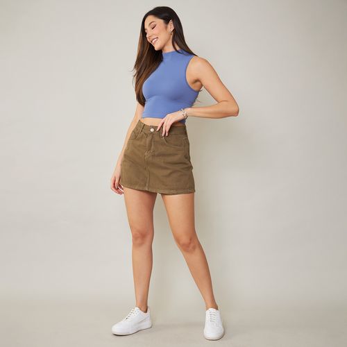 Cambos Shorts-Saia Jeans Verde Militar