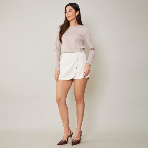 Cambos Shorts-Saia Jeans Transpassado Cru