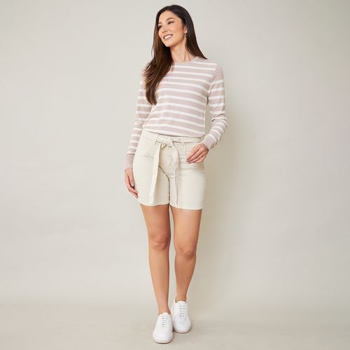 Cambos Shorts Jeans Feminino com Amarração Bege
