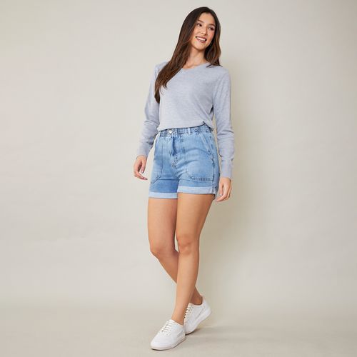 Cambos Shorts Jeans Feminino com Elástico