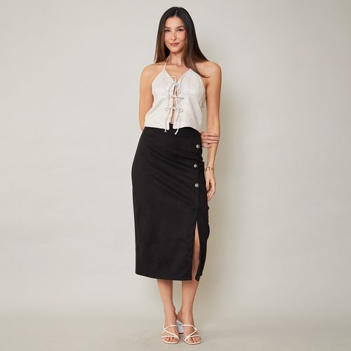 Saia Midi em Suede com Fenda