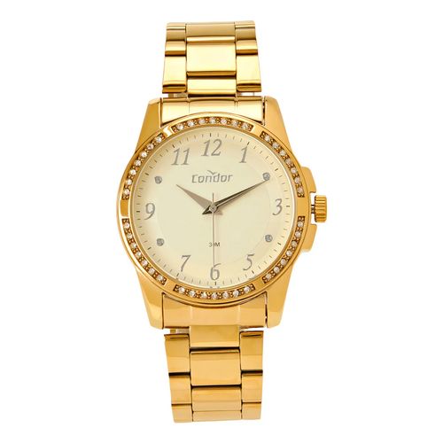 Kit Relógio Feminino Condor Dourado + Colar e Brincos
