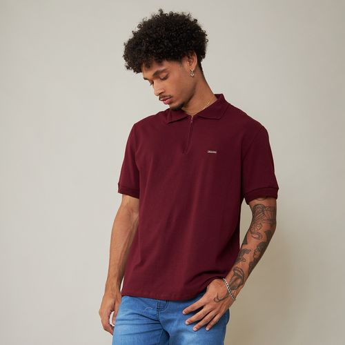 Camisa Polo Masculina com Zíper Bordô