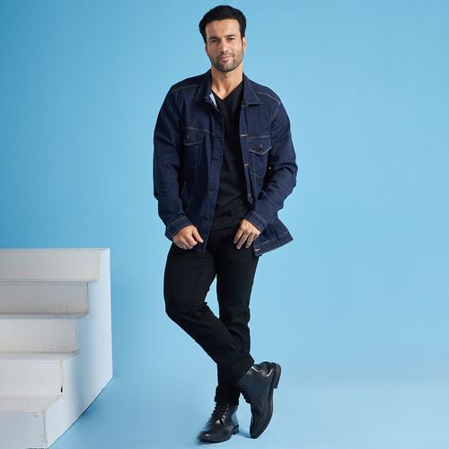 Sawary Calça Jeans Masculina Slim Sarja Preta
