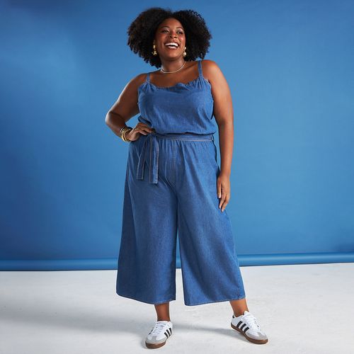 Cambos Macacão Jeans Feminino Plus Size