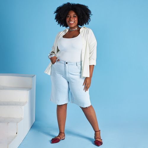 Bermuda Jeans Feminina Plus Size com Brilhos