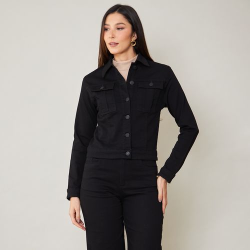 Sawary Jaqueta Feminina Jeans Sarja Preta