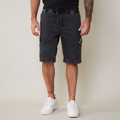 Bermuda Cargo Jeans Black Masculina