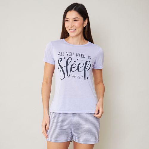Pijama Feminino Sleep Shorts e Camiseta Lilás