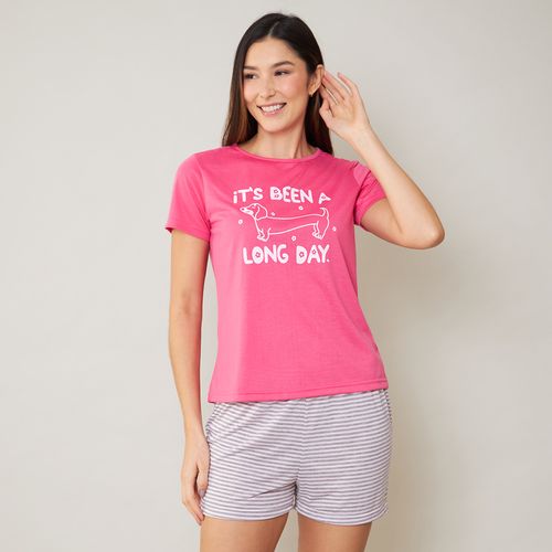 Pijama Feminino Shorts e Camiseta Rosa