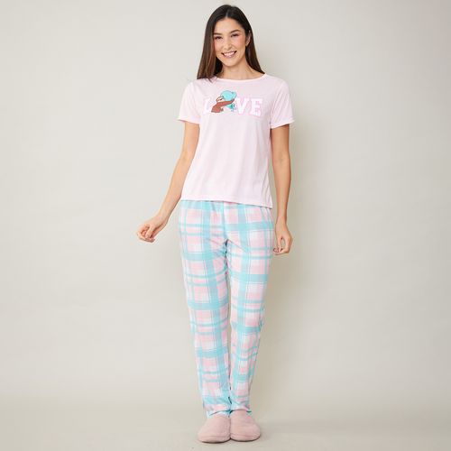 Pijama Feminino Calça e Blusa Estampado Preguiça