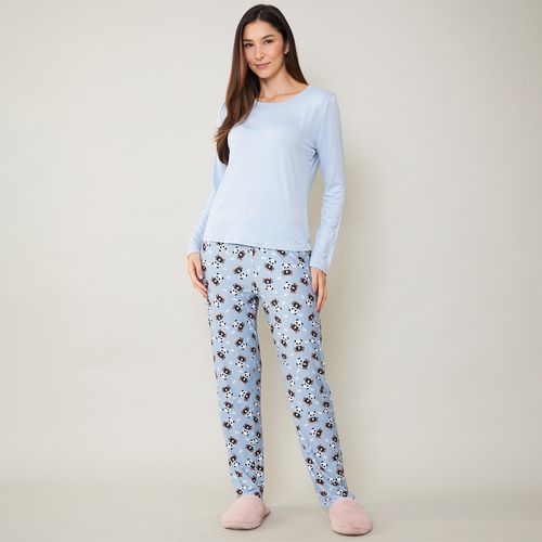 Pijama Feminino Calça e Blusa Estampado Azul