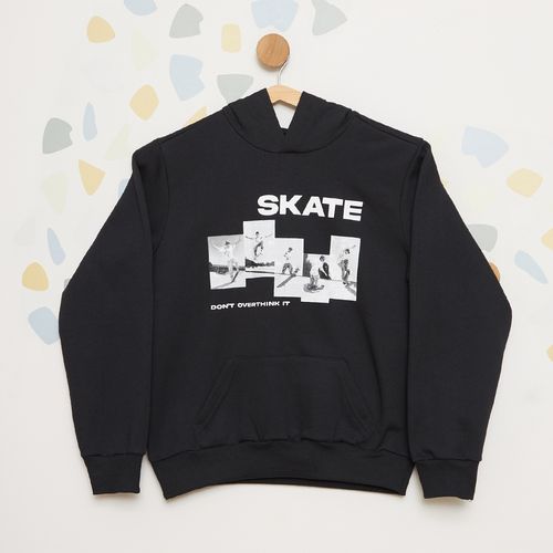 Moletom Infantil Masculino com Capuz Estampa Skate Preto