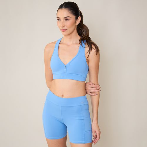 Top Esportivo Decote em V com Bojo Removível Azul Selene