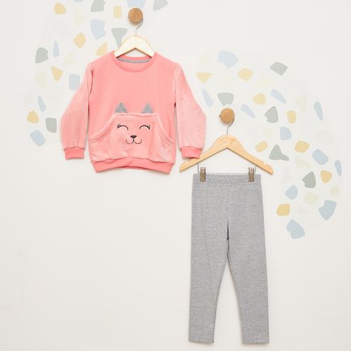Conjunto Infantil em Fleece e Moletom Bolso Gatinho