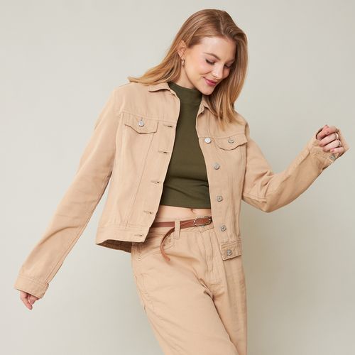 Cambos Jaqueta Feminina Jeans Sarja Bege