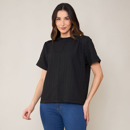 Blusa Feminina Canelada com Botões Decorativos