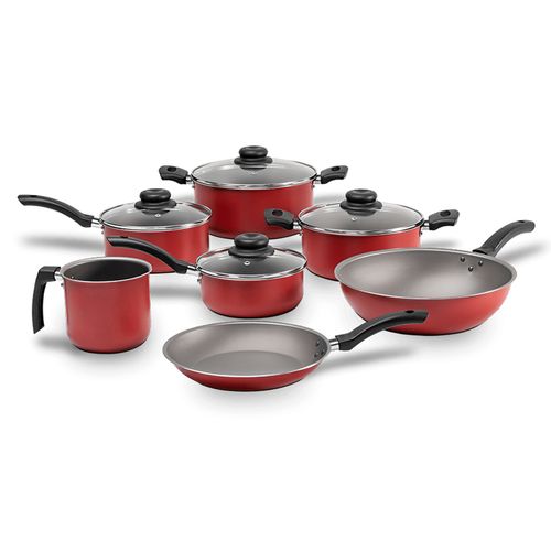 Conjunto de Panelas 7 Peças Brinox Ruby com Revestimento Interno Antiaderente Pro-Flon e Tampas de Vidro com Saída de Vapor
