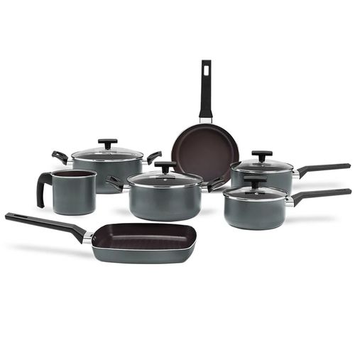 Jogo de Panelas Brinox Antiaderente Ceramic Life 7 Peças Preserve Cinza