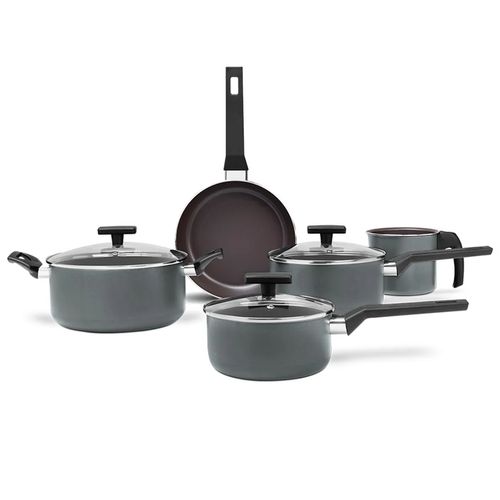Jogo de Panelas Brinox Antiaderente Ceramic Life 5 Peças Preserve Cinza