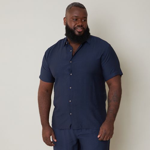 Camisa Masculina Plus Size Transpirável Azul Marinho