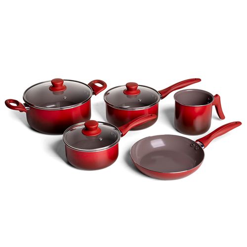 Jogo de Panelas Brinox Antiaderente Ceramic Life 5 Peças Easy Vermelho
