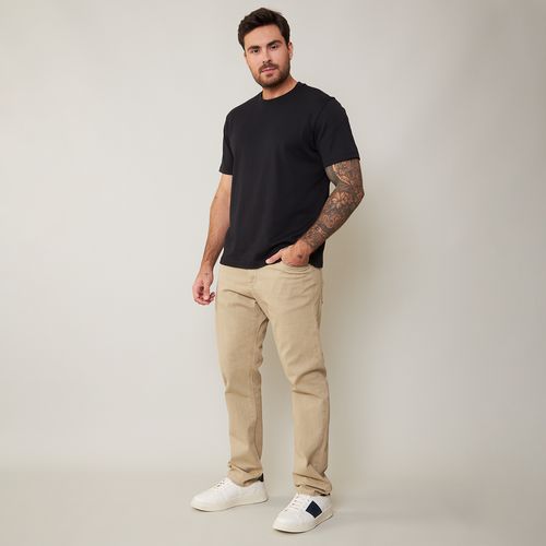 Sawary Calça Jeans Masculina Slim Sarja Bege