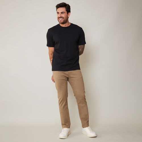 Sawary Calça Jeans Masculina Skinny Sarja Caqui