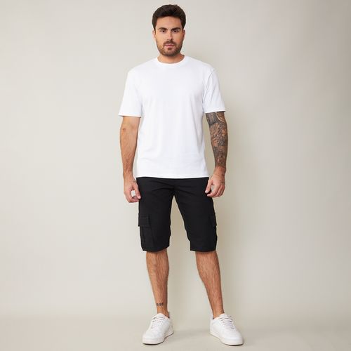 Bermuda Jeans Masculina Cargo Sarja Preta