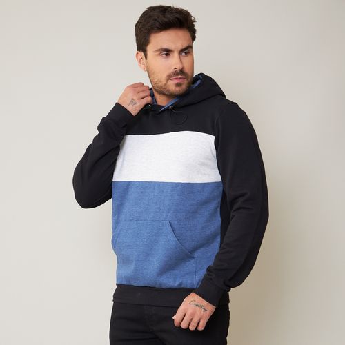 Blusa Moletom Masculina Recortes com Capuz Preta