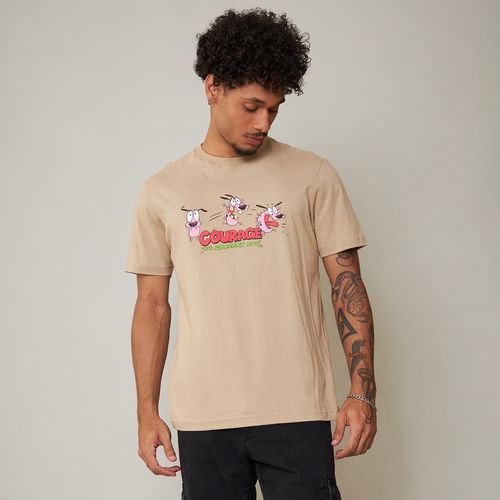 Camiseta Masculina Manga Curta Coragem Bege