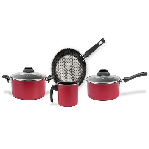 Jogo de Panelas Brinox Antiaderente Pro-Flon 4 Peças Anis Vermelho